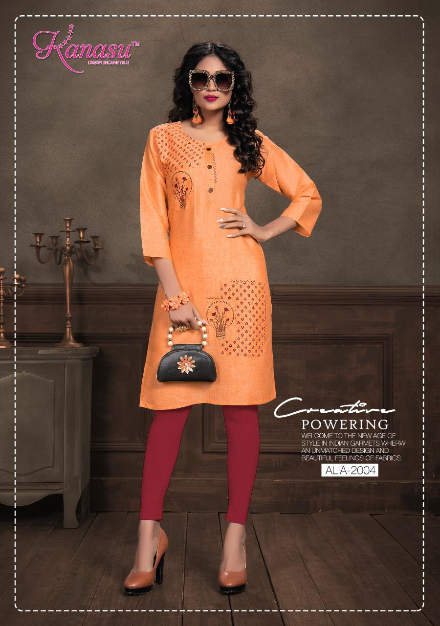 Kanasu Aliia Designer Straight Cut Short Kurti Collection at Wholesale Price